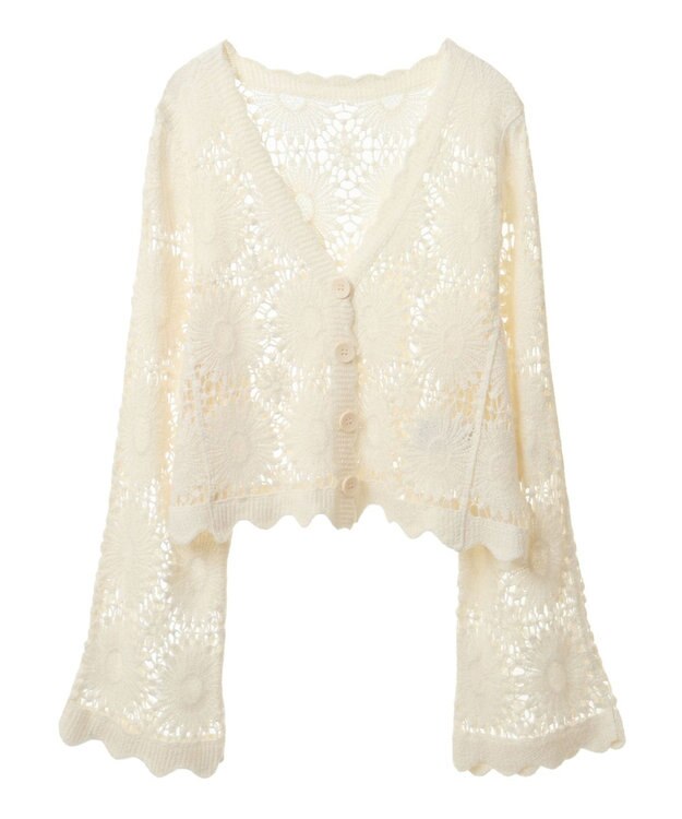 earth music&ecology クロシェ風カーディガン Ivory