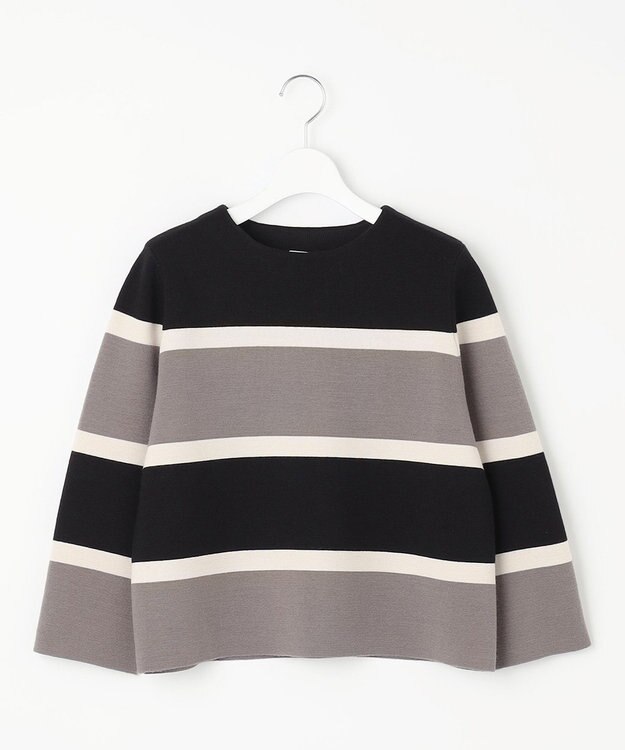 自由区 S 【洗える】ウールミラノボーダー ニット モーブ×シャンパンベージュ×ブラック