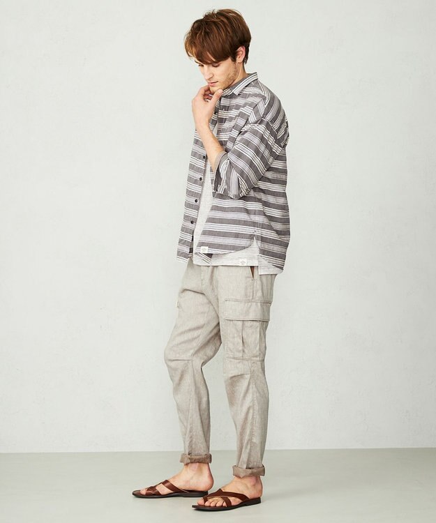 JOSEPH ABBOUD MOUNTAIN 【SPACE／UNISEX】七分袖 ランダムボーダー シャツ ダークブラウン系2