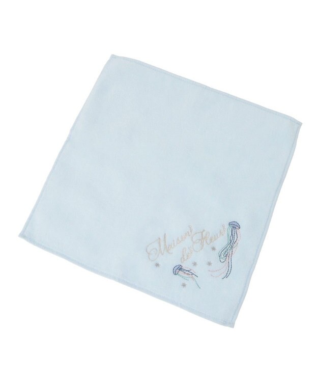 Maison de FLEUR ジェリーフィッシュ刺繍タオルハンカチ Light Blue