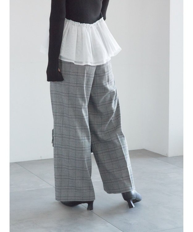 Te chichi グレンチェックスラックス チャコールグレー