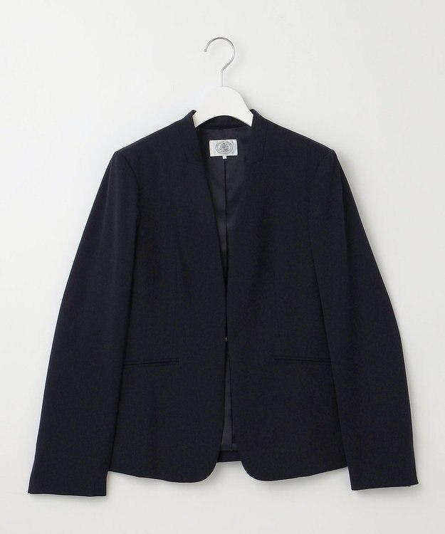 J.PRESS LADIES T/Rアルガンシルク ノーカラー ジャケット ネイビー系