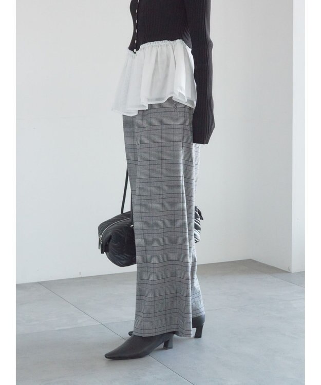 Te chichi グレンチェックスラックス チャコールグレー