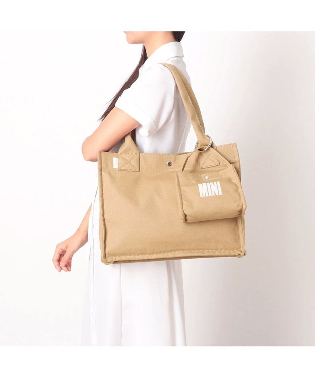 UNBILLION カシュカシュ cachecache / フロッキーポーチ付きキャンバストート ベージュ