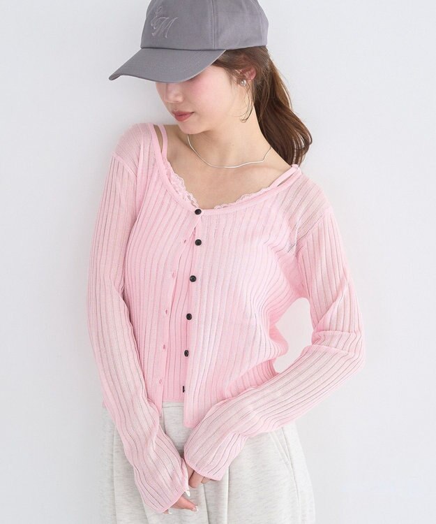 earth music&ecology シアーリブカーディガン Pink