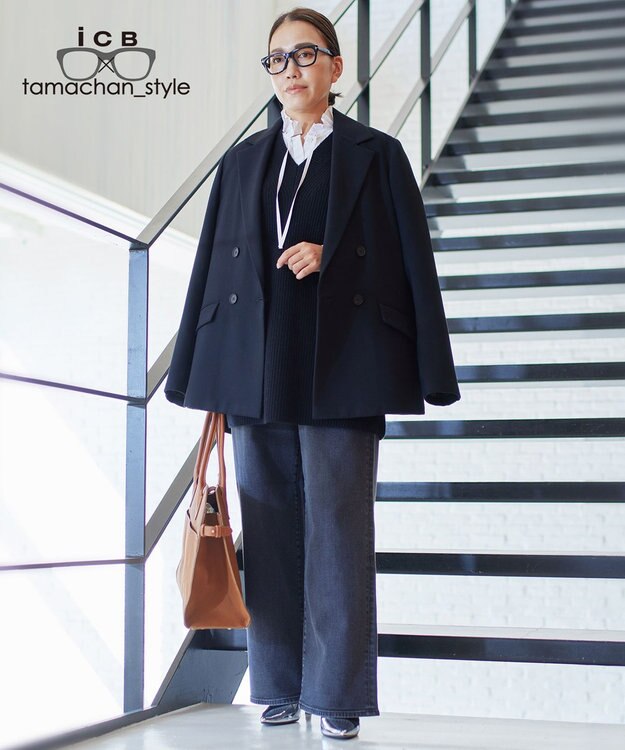 ICB L 【WEB限定】【ICB×tamachan_style コラボ】スタイルアップ ワイドデニム グレー系