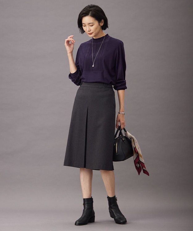 J.PRESS LADIES 【洗える】30/2 TR ドビー ガンクラブ ボックスプリーツ スカート グレー系3