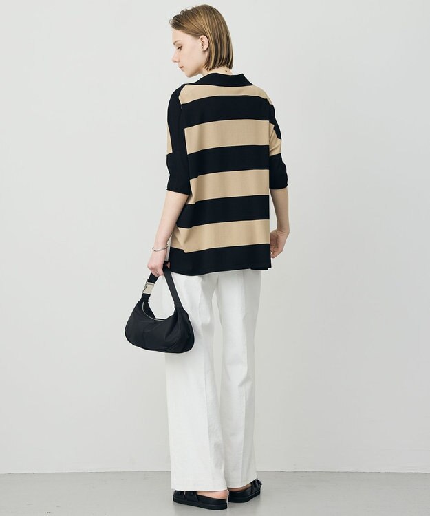 ICB 【先行予約】VIS/NYハイゲージ 半袖ボーダーポロニット ベージュ×ブラックボーダー