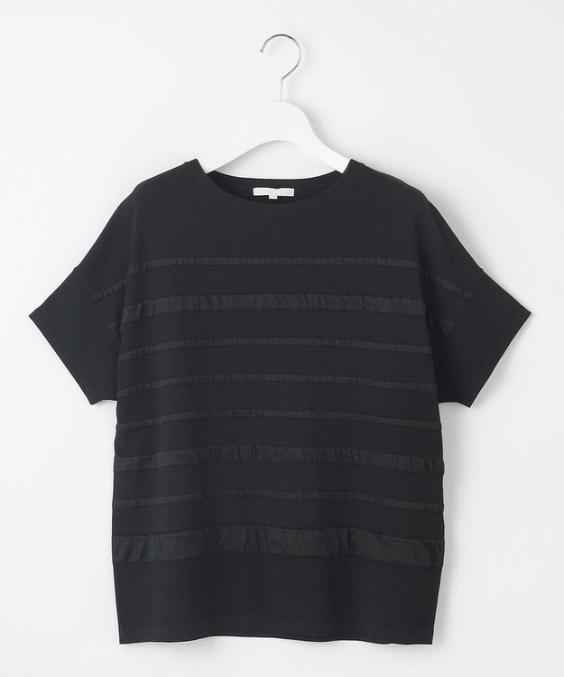 自由区 S 【接触冷感・UVカット・洗える】クレープストレッチボーダー ニット ブラック