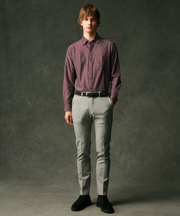 JOSEPH ABBOUD 【キングサイズ・綿100％・自然なストレッチ】マイクロストライプジャージー シャツ ワイン系1