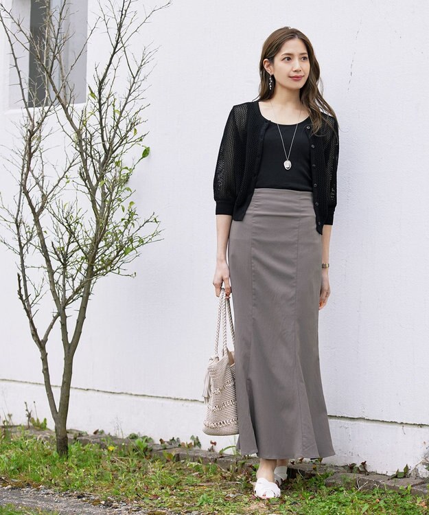 Tiaclasse L 【新色追加・洗える】パフスリーブ透かし編みニットカーディガン ブラック