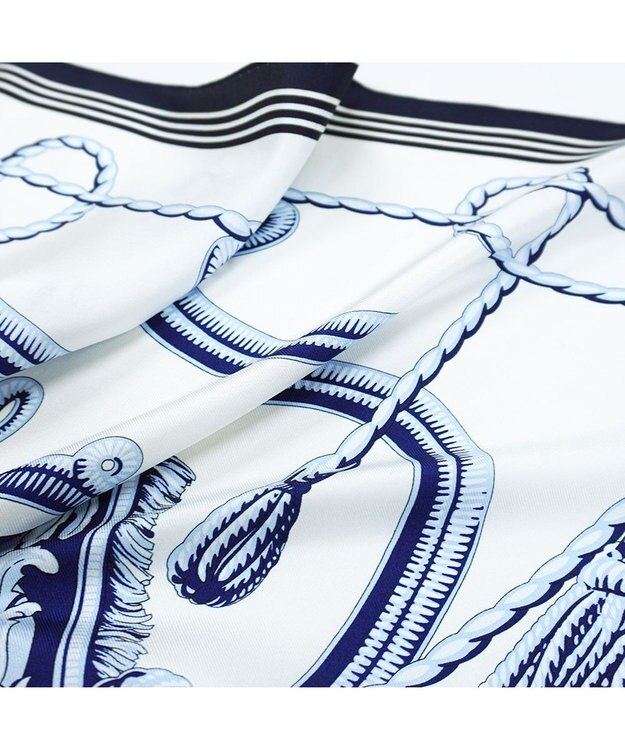 Marca ＜春の新作！＞【伝統横濱スカーフ】ビッグタッセル&鞍（FET-056） 小判 シルクツイル スカーフ イエロー×ブルー