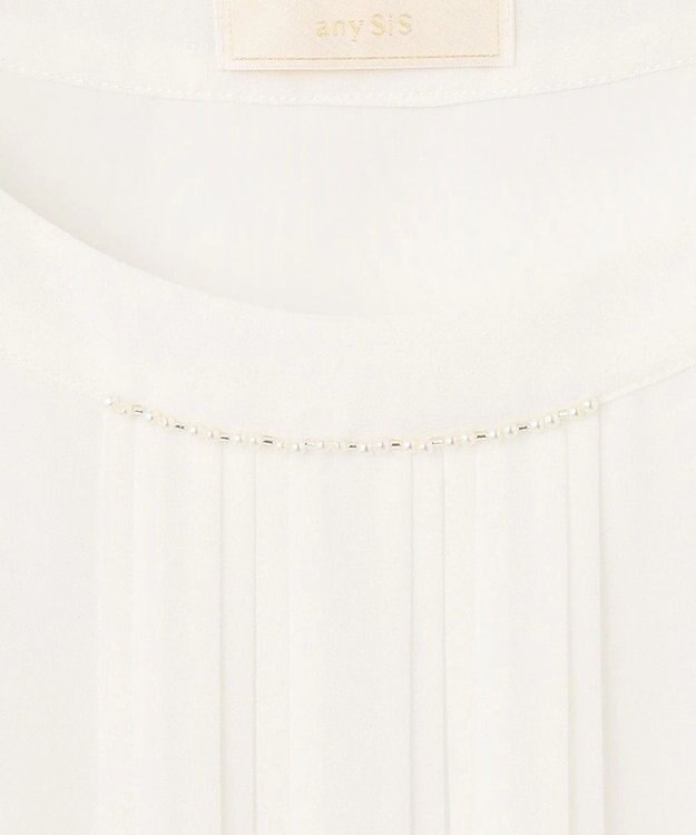 ANY SIS L 【洗える】フロントプリーツシフォンブラウス オフホワイト