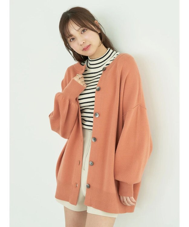 earth music&ecology やわらかタッチミドル丈カーディガン Orange