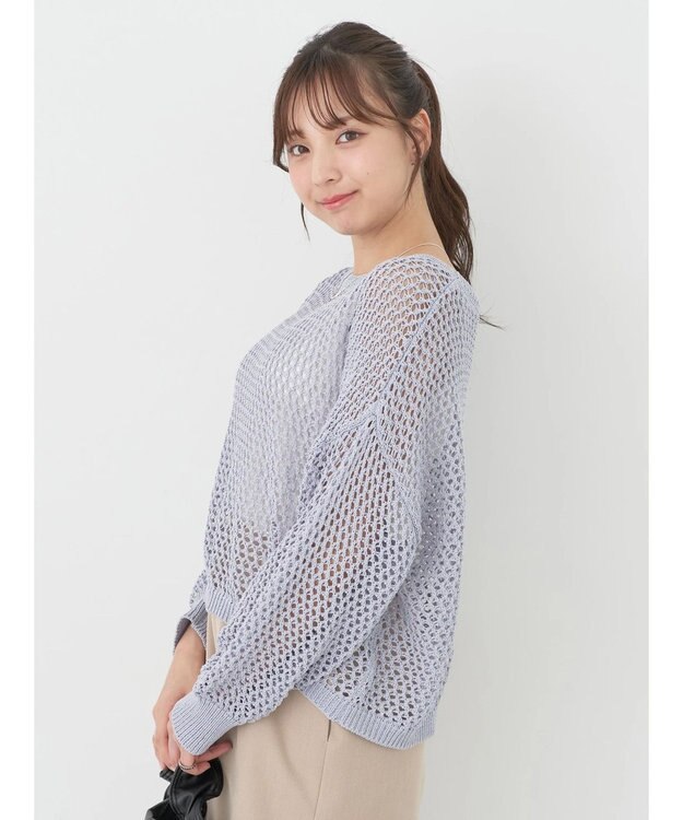 earth music&ecology スパンコールショートゆるニット Sax