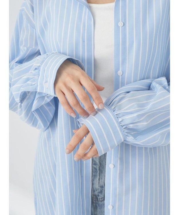 earth music&ecology バンドカラーストライプシャツ Sax