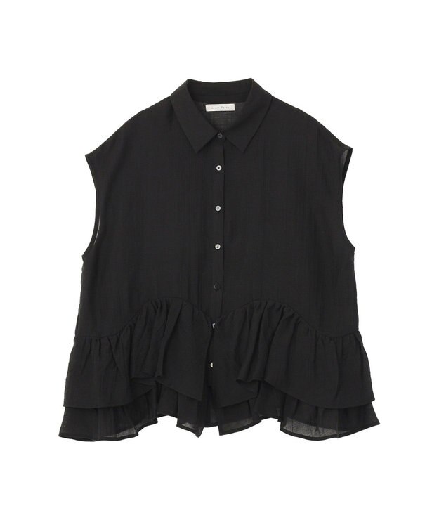 Green Parks ノースリーブフリルブラウス Black