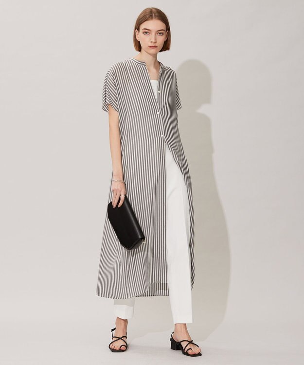 ICB 【洗える】 キュプラローンストライプ ワンピース ブラックストライプ系