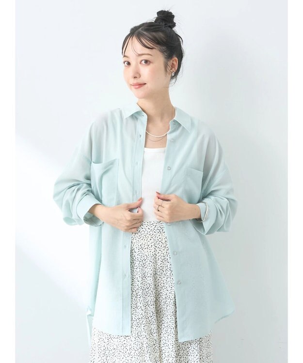 earth music&ecology ウ゛ィンテージボタンフロントポケットシャツ Light Green