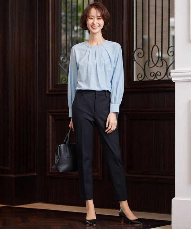 自由区 【XSサイズ～/洗える】シルクコットンブロードⅡ プルオーバーブラウス スカイブルー系