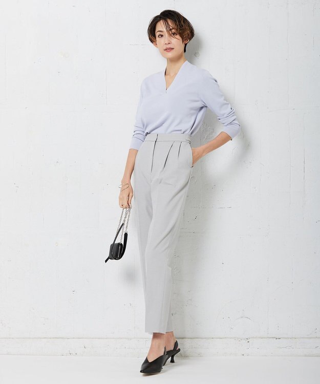 ICB 【洗える】 シンセティックフルニードル Vネックプルオーバー ライラックグレー系