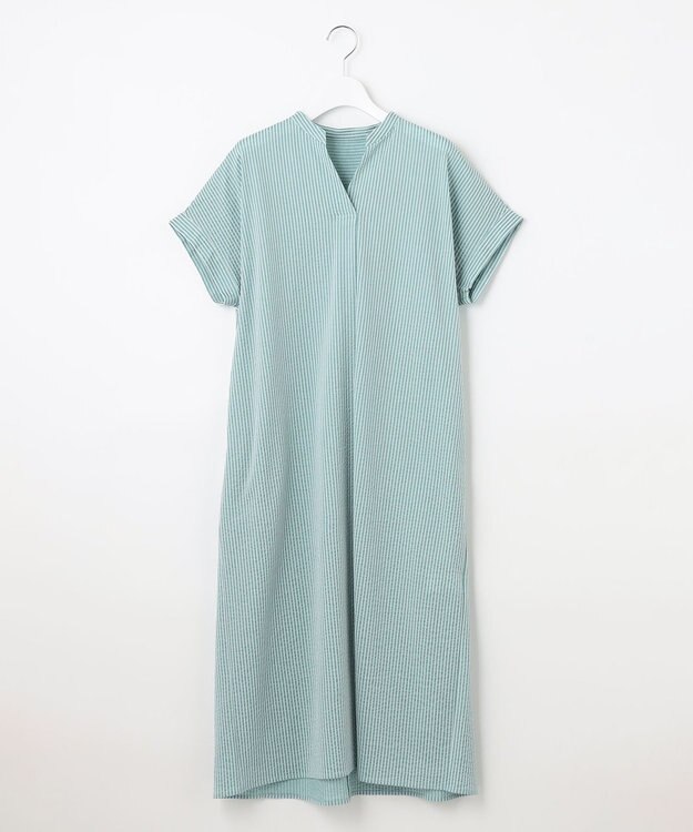 自由区 【WEB限定・洗える・XSサイズあり】シャドウサッカー ワンピース ライトグリーン系1