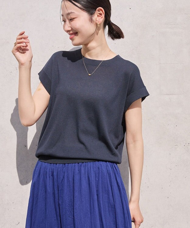 AMERICAN HOLIC 【接触冷感】フレンチスリーブニットプルオーバー Navy