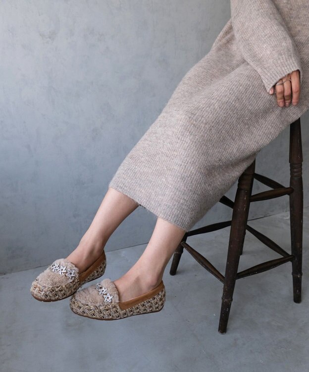 Bridget Birkin 【Bridget Birkin】ラインスタームートンシューズ ベージュコンビ