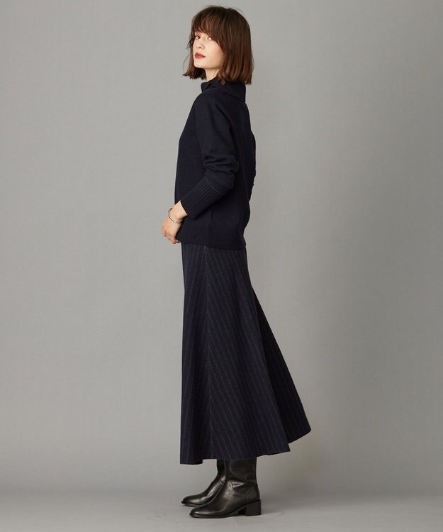 ICB ミルドウール ストライプ柄ニットスカート ネイビーストライプ系