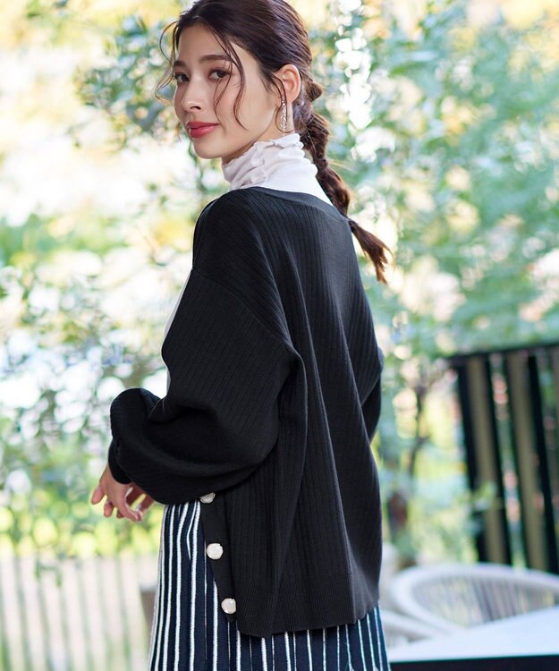 Tiaclasse 【洗える】シェルボタンカーディガン ブラック