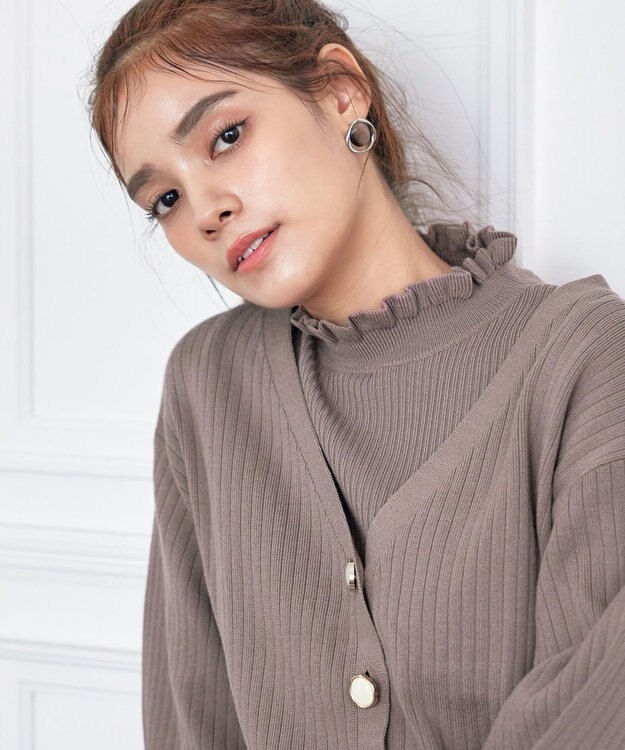 Tiaclasse 【洗える】シェルボタンカーディガン モカ