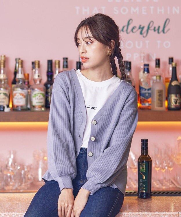 Tiaclasse 【洗える】シェルボタンカーディガン ラベンダー