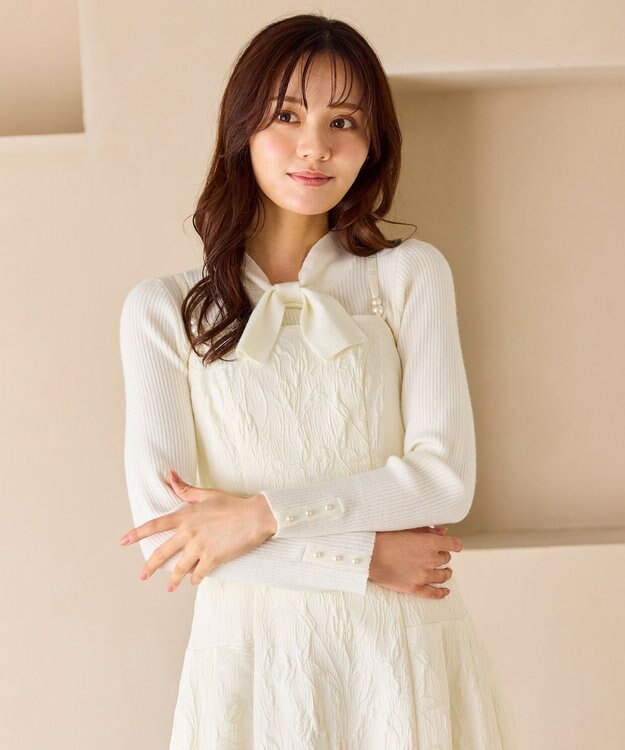 Feroux 【先行予約】リボンタイリブ ニット ホワイト系