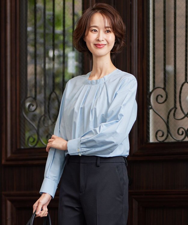 自由区 【XSサイズ～/洗える】シルクコットンブロードⅡ プルオーバーブラウス スカイブルー系