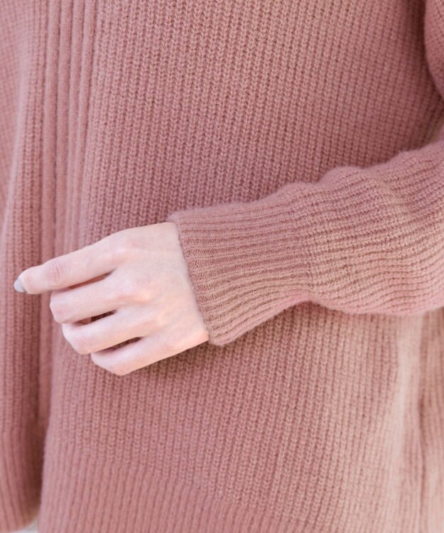 Tiaclasse L 【洗える】Vネック起毛ニットトップス ピンク