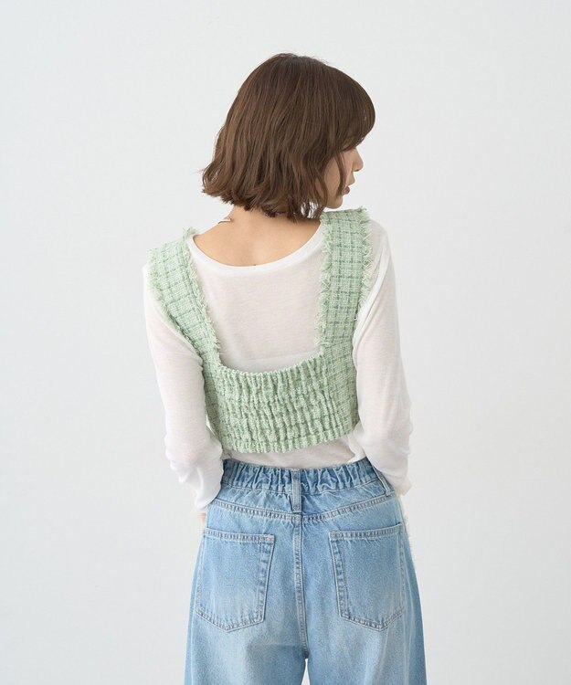 earth music&ecology 【セットアップ可】フリンジツイードビスチェ Green