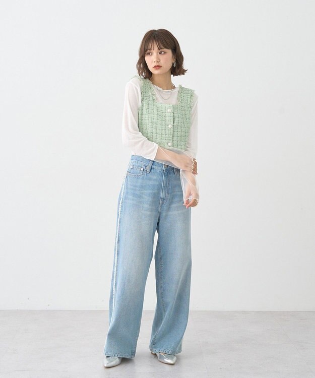 earth music&ecology 【セットアップ可】フリンジツイードビスチェ Green