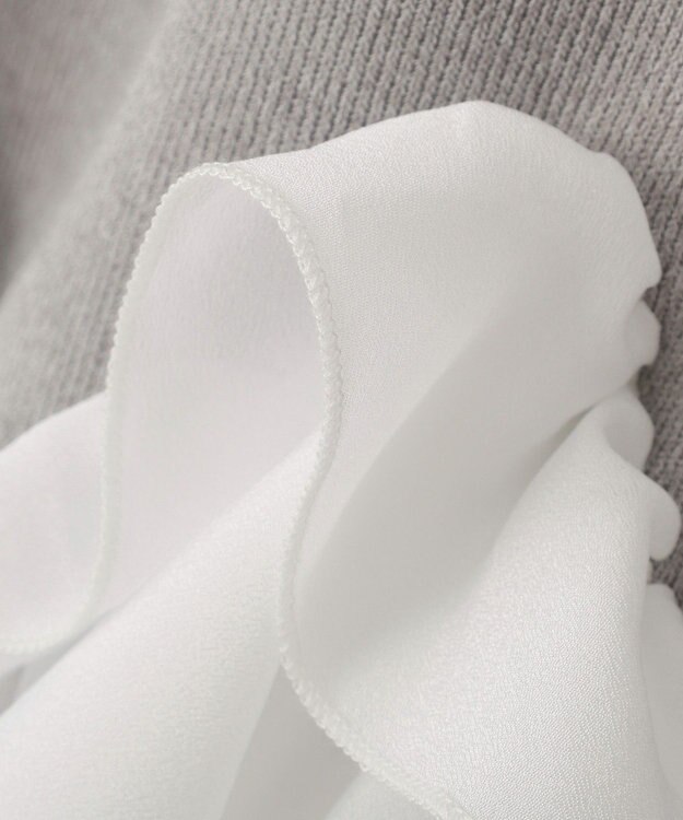 YECCA VECCA パール釦ラッフル5分袖カーディガン Gray mixture
