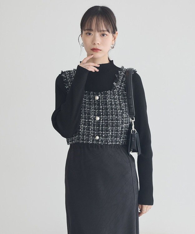 earth music&ecology 【セットアップ可】フリンジツイードビスチェ Black