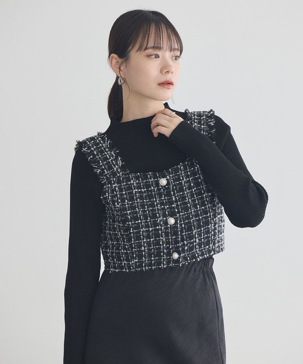 earth music&ecology 【セットアップ可】フリンジツイードビスチェ Black