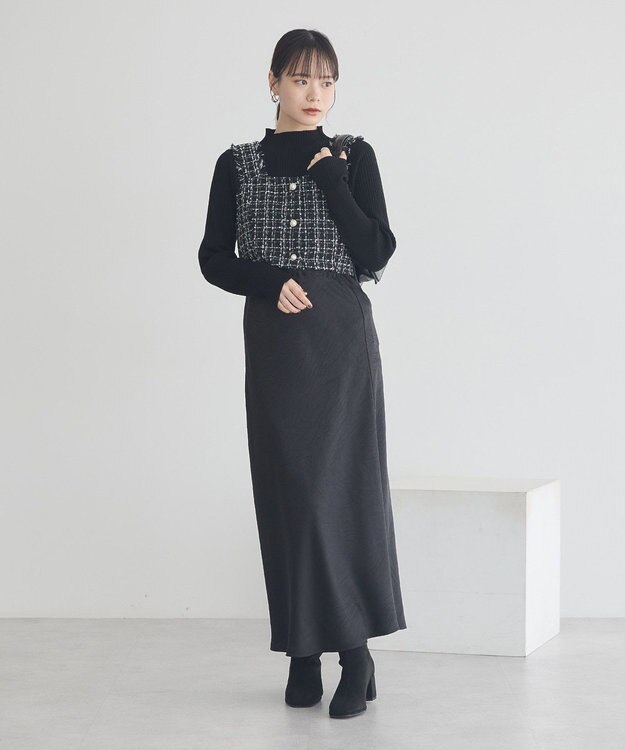 earth music&ecology 【セットアップ可】フリンジツイードビスチェ Black