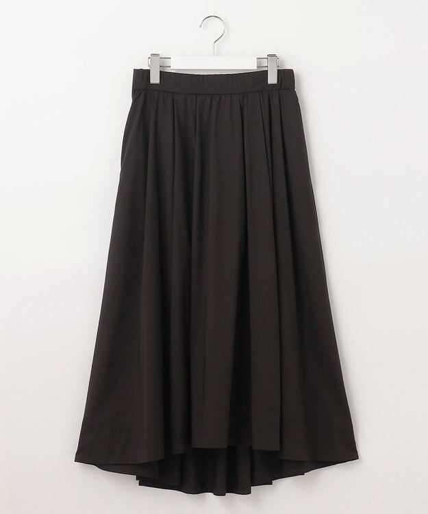 自由区 【XSサイズ～/洗える】ストレッチタイプライター タックギャザースカート ブラック系