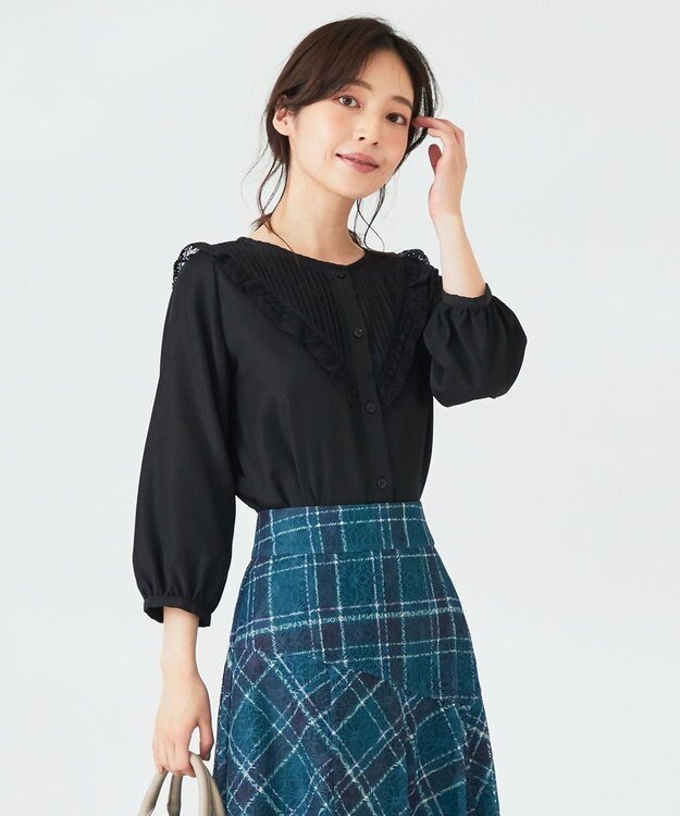 ANY SIS 【洗える】レースフリル ブラウス ブラック