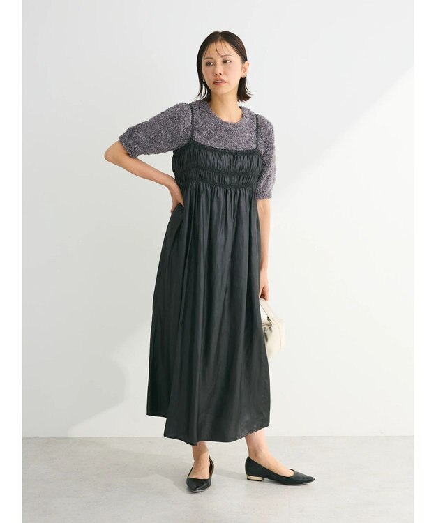 Green Parks レザー風キャミワンピース Black