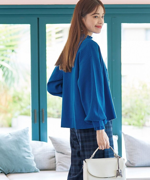 Tiaclasse 【洗える】シェルボタンカーディガン ブルー