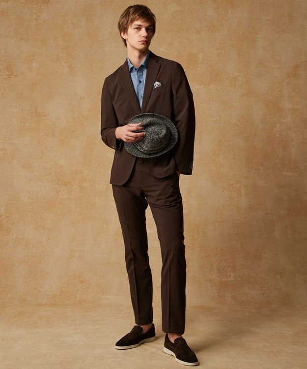 JOSEPH ABBOUD 夏パンツ【キングサイズ・洗える・ウエストも伸びる!/軽量/清涼/ストレッチ】ハイツイストドライストレッチパンツ ダークブラウン系