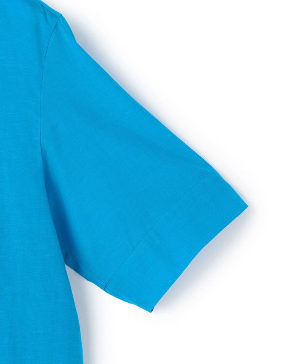 ICB L 【先行予約】リネンスラブローン バンドカラーデザインシャツ ターコイズ