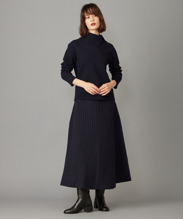ICB ミルドウール ストライプ柄ニットスカート ネイビーストライプ系