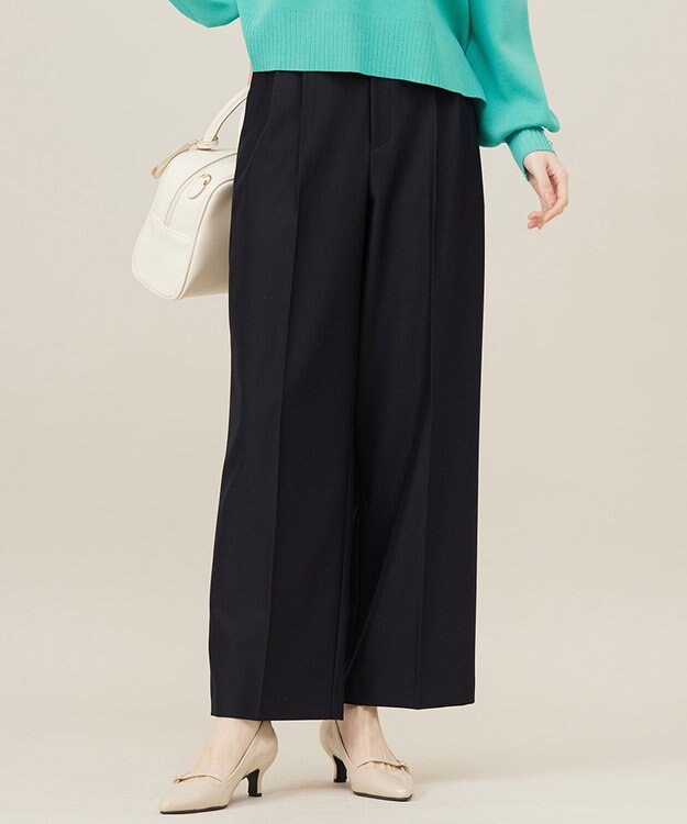 ANY SIS L 【洗える】褒めらレディ ワイドパンツ ネイビー