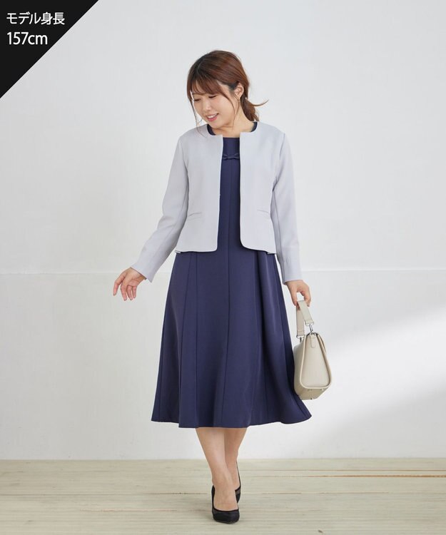 Tiaclasse L 【安田美沙子さん着用・洗える】フレアAラインリボンワンピース ネイビー